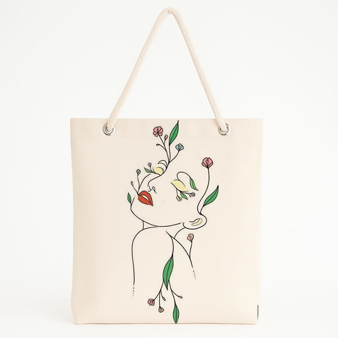 Botanik Yüz Baskılı Doğa ve Dinginlik Temalı Plaj Çantası