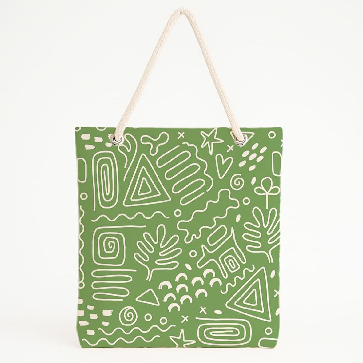 Soyut Figür Baskılı Yeşil Enerjik Desen Plaj Çantası