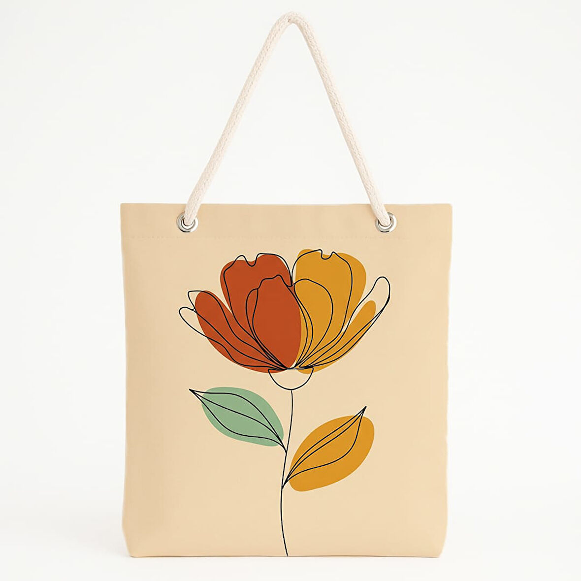 Renkli Çiçek Baskılı Modern Sade Doğa Temalı Plaj Çantası