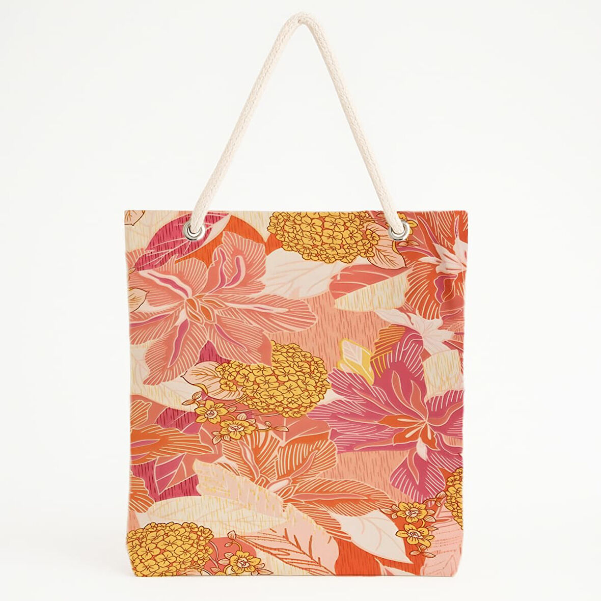 Renkli Çiçek Desenli Pastel Bahar Temalı Plaj Çantası