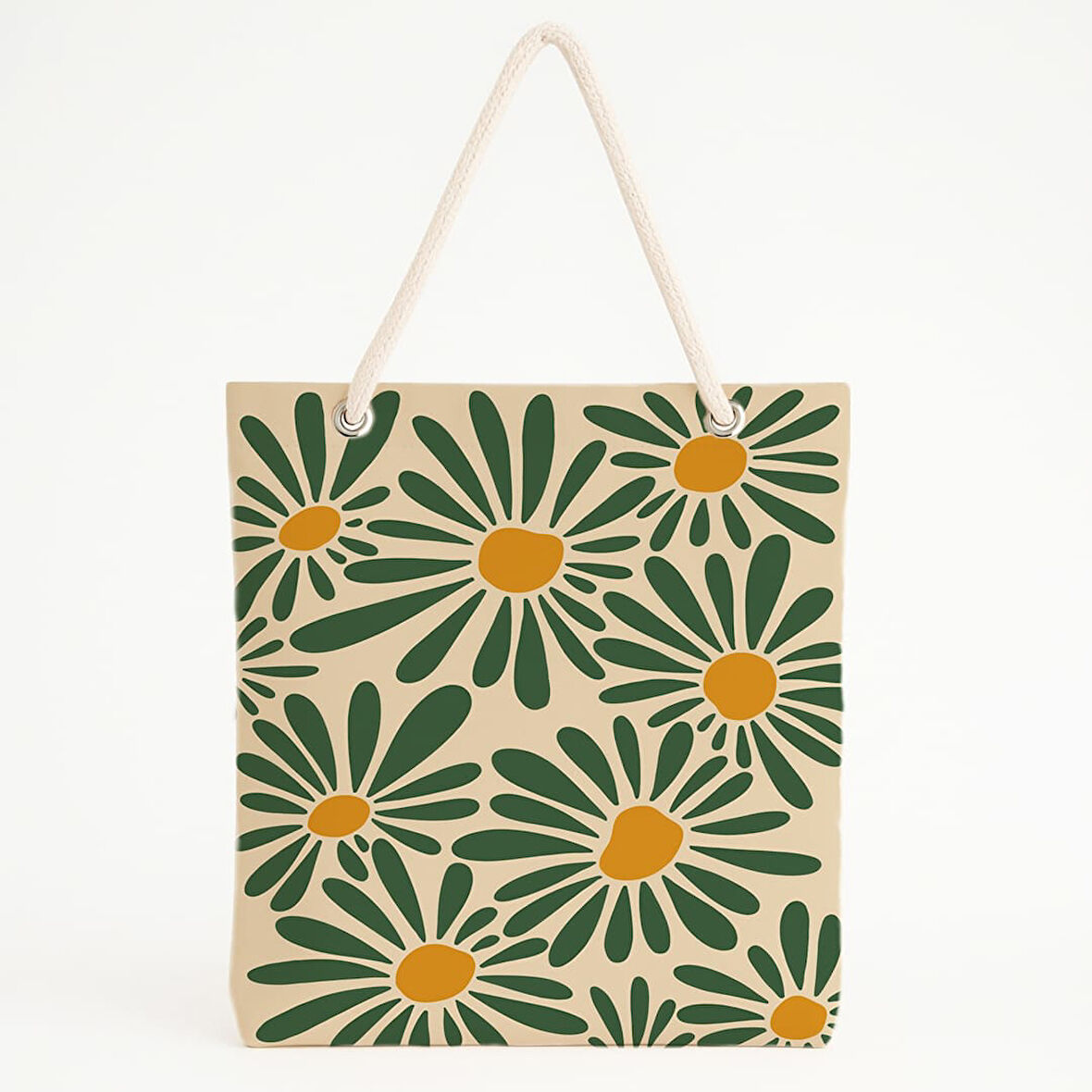 Yeşil Çiçek Desenli Modern Cesur Bahçe Plaj Çantası