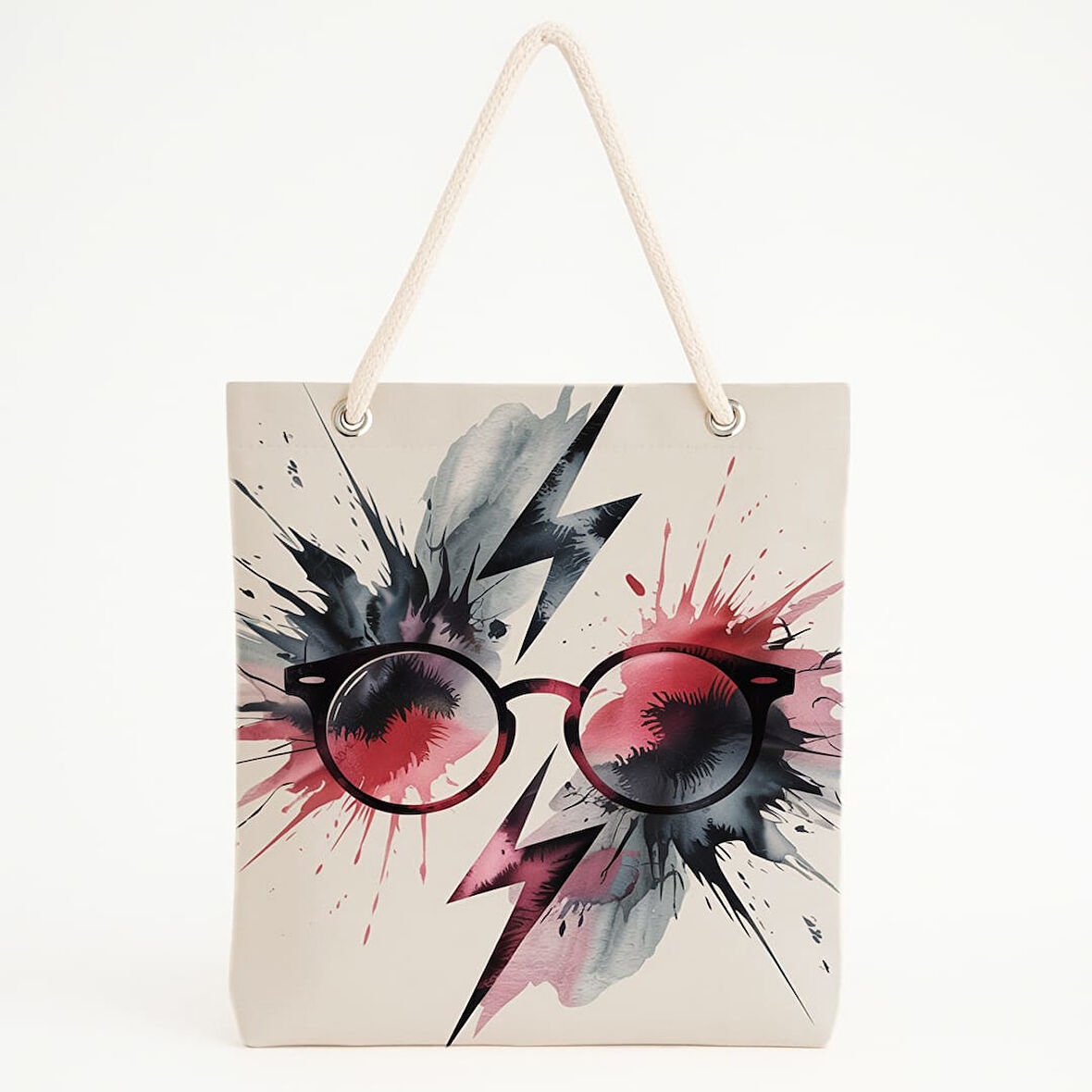 Gözlük ve Yıldırım Baskılı Plaj Çantası