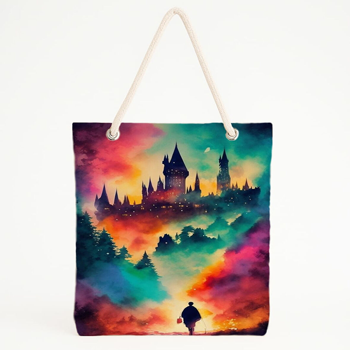 Renkli Kale Temalı Fantastik Plaj Çantası