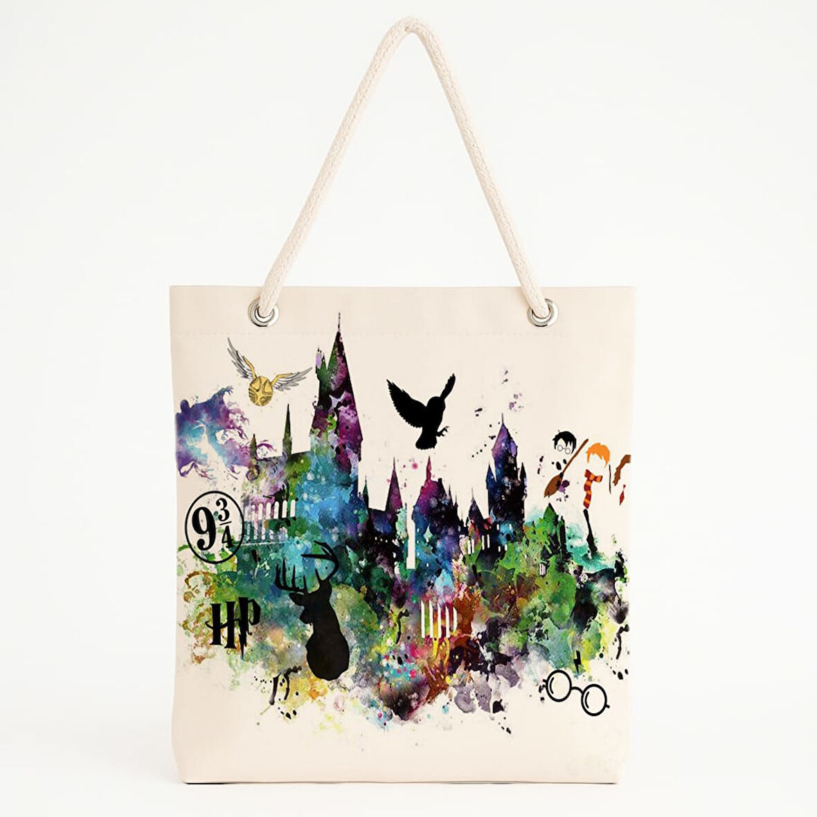 Harry Potter Simgeli Renkli Kolaj Plaj Çantası