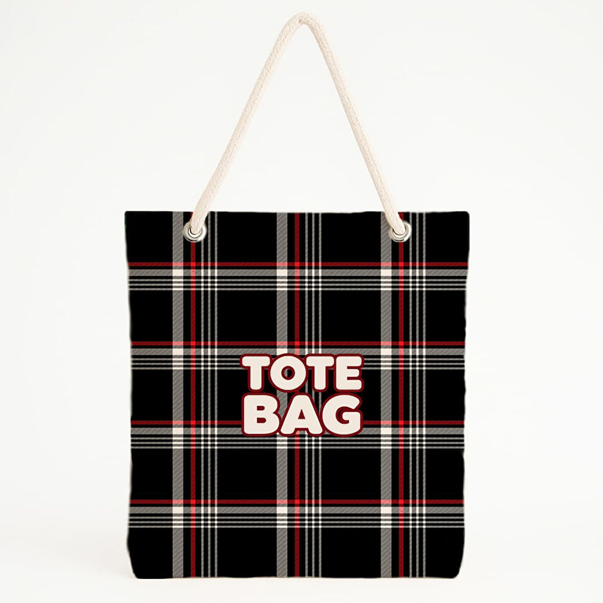 Kırmızı Ekose Desenli TOTE BAG Plaj Çantası