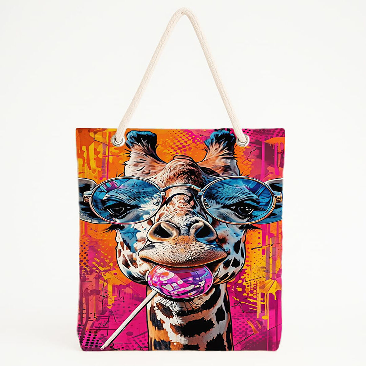 Pop-Art Zürafa ve Lolipop Temalı Plaj Çantası