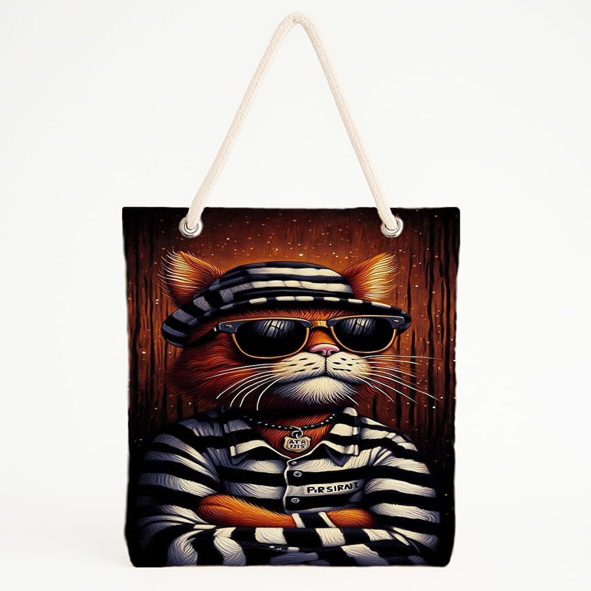 007 Etiketli Mahkûm Kedi Mizahi Plaj Çantası