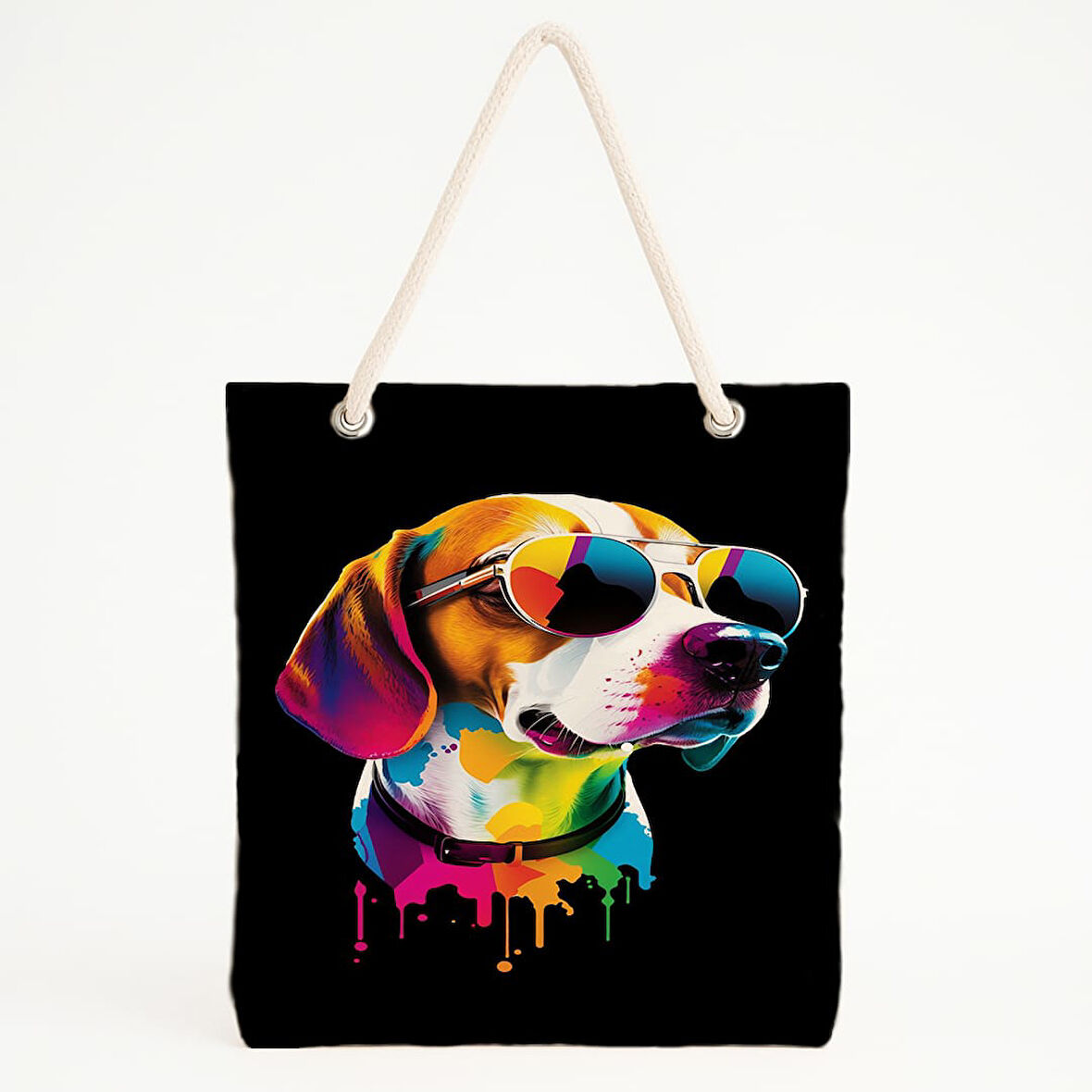 Gözlüklü Havalı Beagle Temalı Plaj Çantası