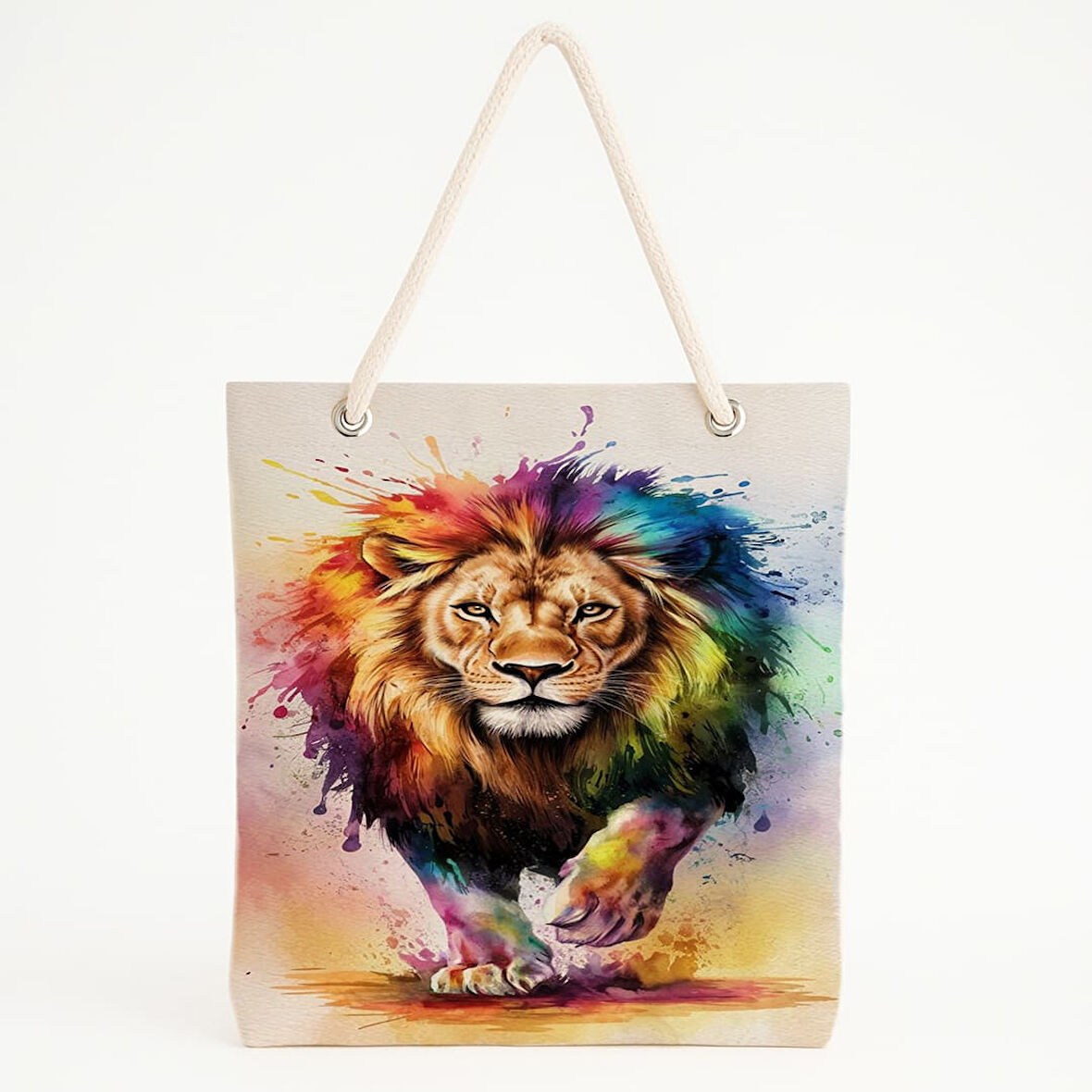 Renkli Yeleli Aslan Desenli Plaj Çantası