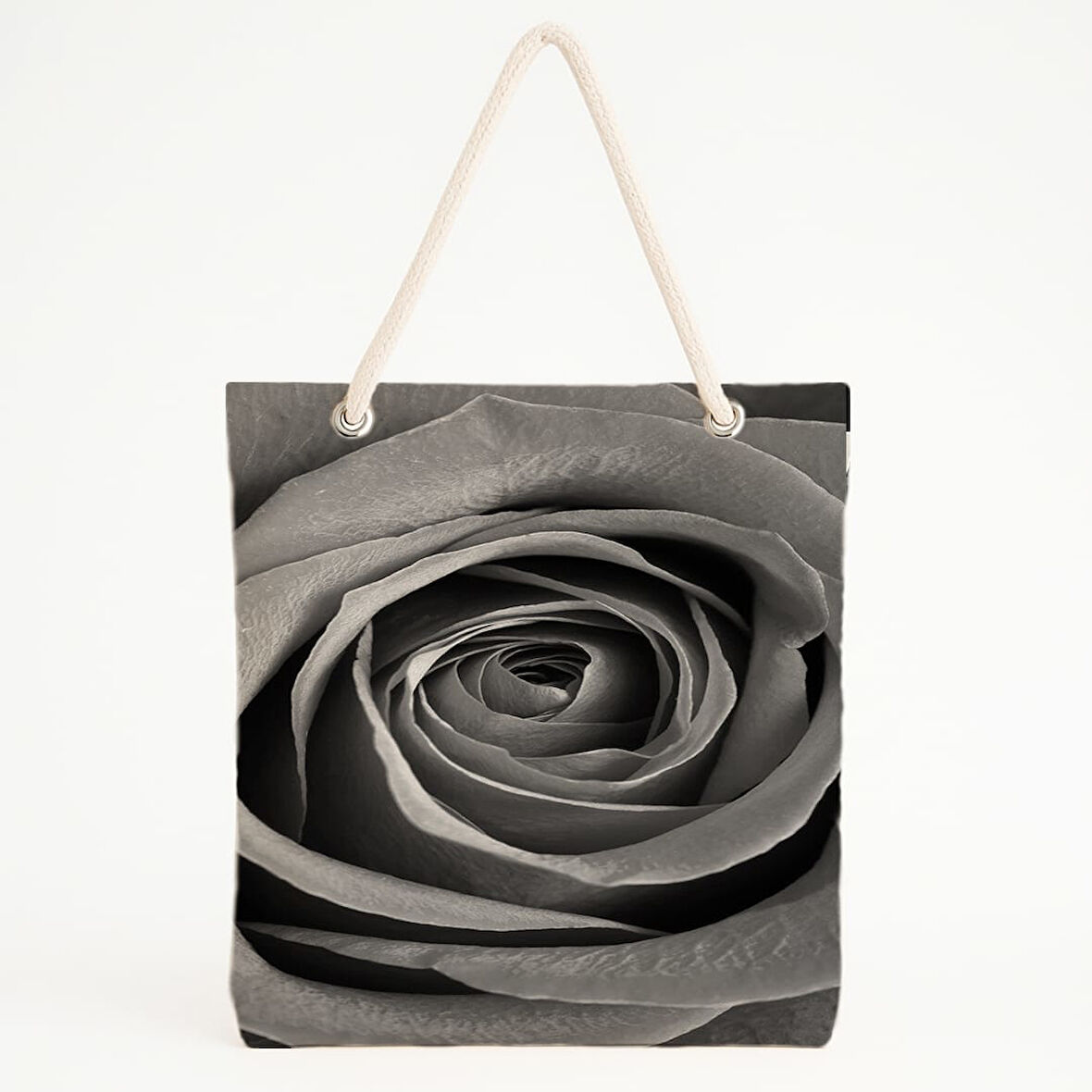 Spiral Gül Fotoğraflı Monokrom Plaj Çantası