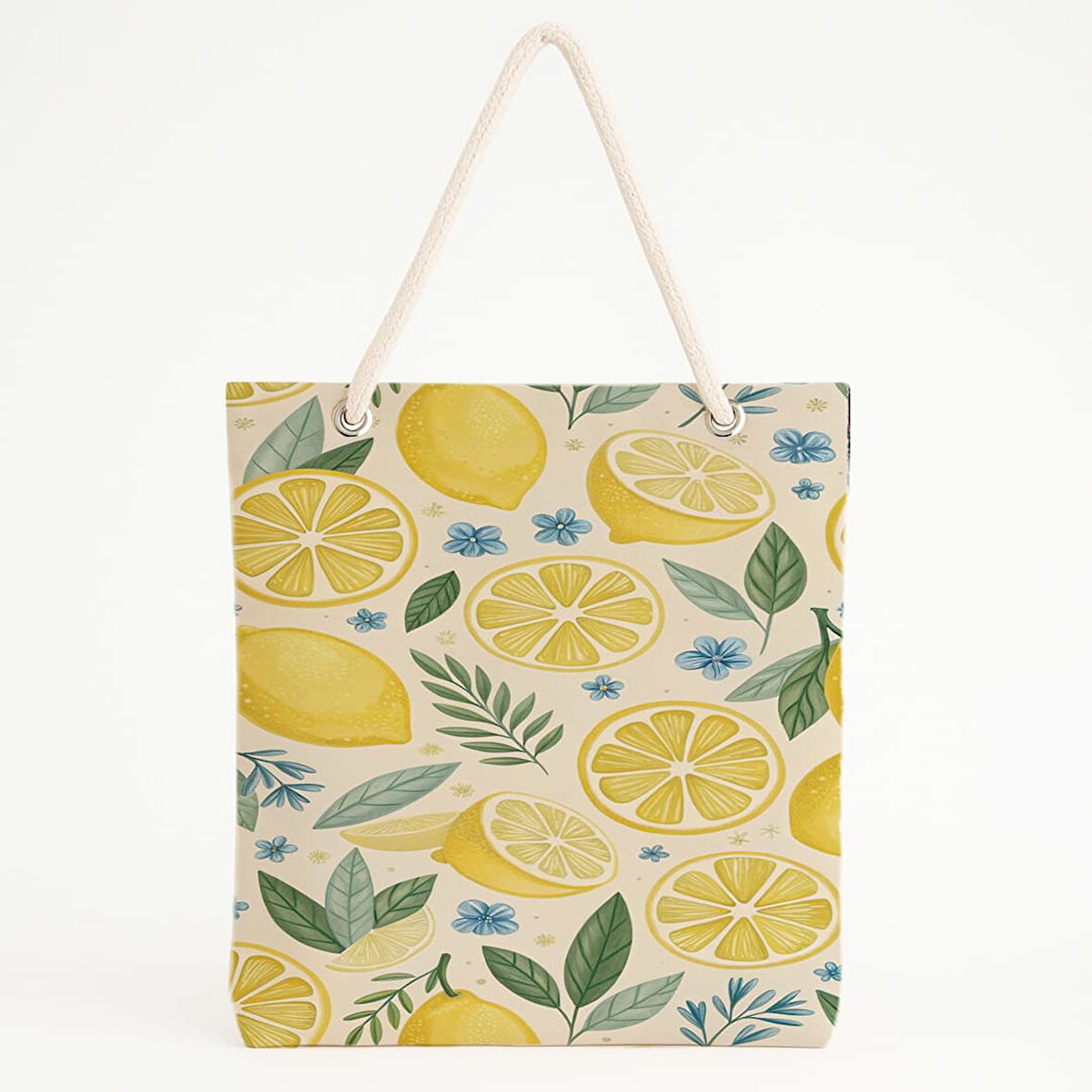 Limon ve Çiçek Desenli plaj Çantası