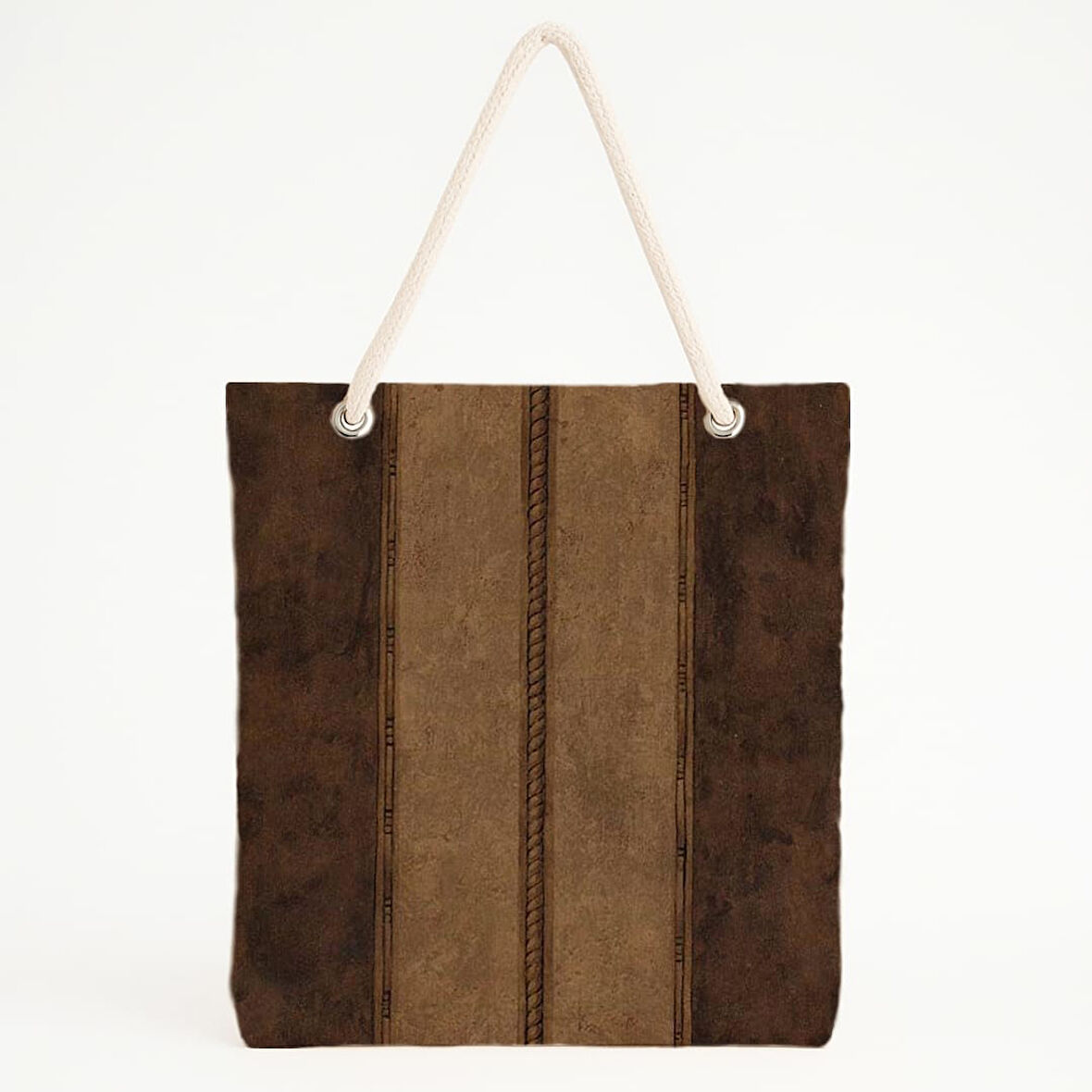 Kahverengi Halat Bordürlü Çizgili Plaj Çantası