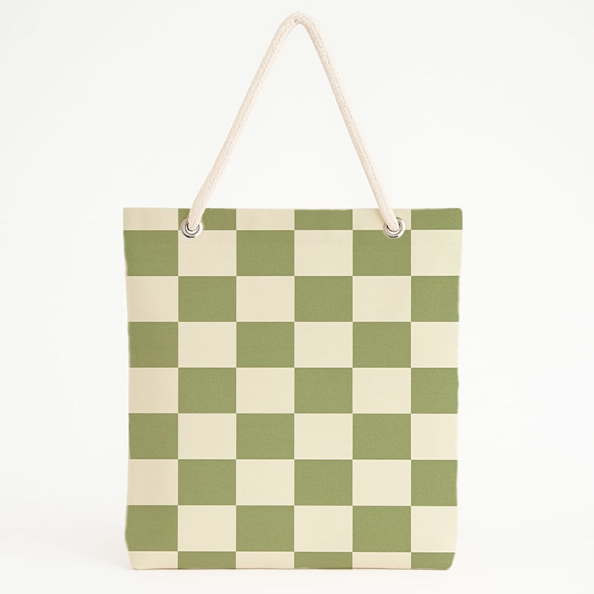 Yeşil Kare Desenli Plaj Çantası