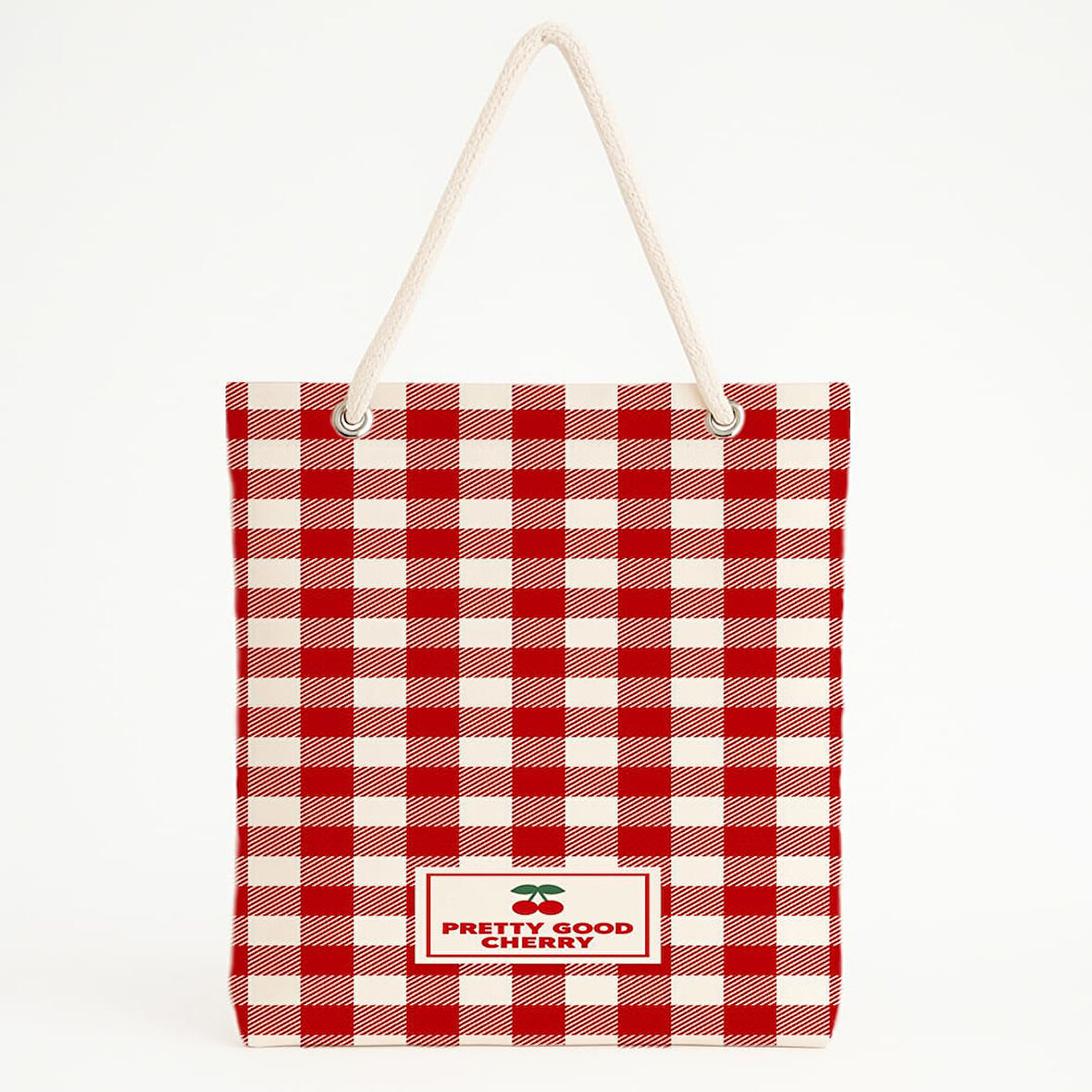 Ekose Zeminli Pretty Good Cherry Plaj Çantası