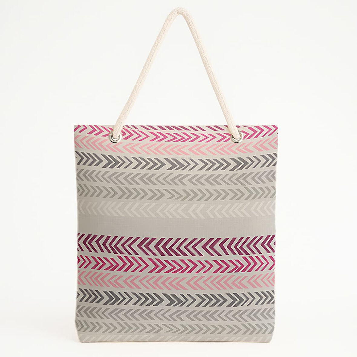 Ok Desenli Gri-Pembe Plaj Çantası