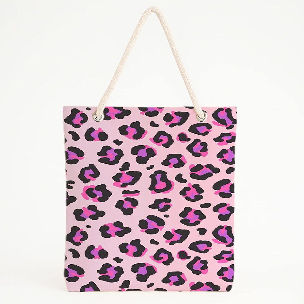 Pembe Leopar Desenli Plaj Çantası