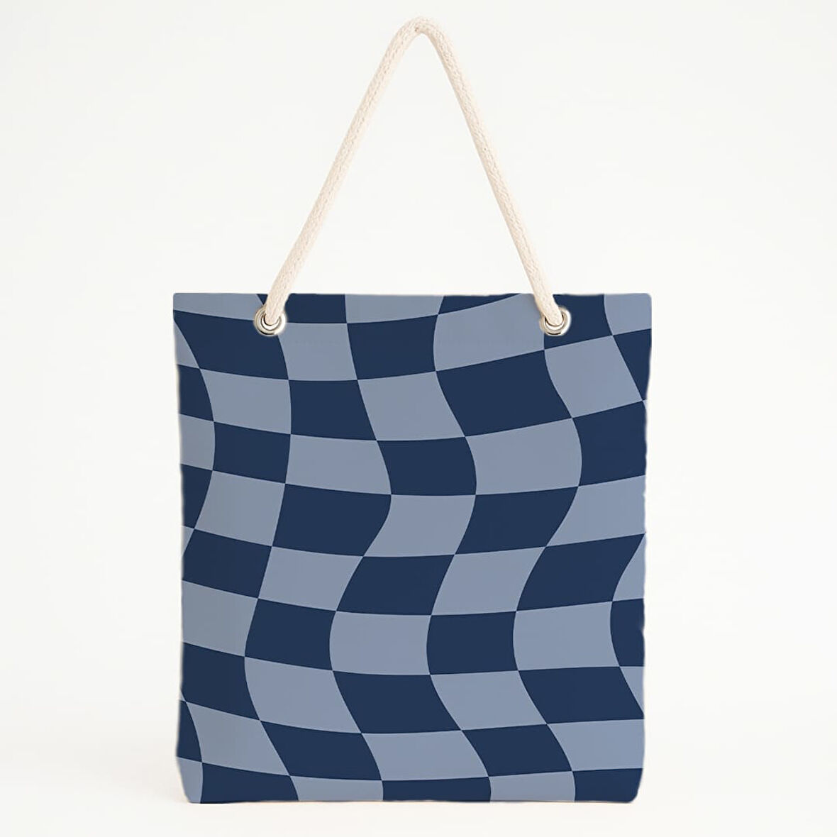 Mavi Kare Desenli Plaj Çantası