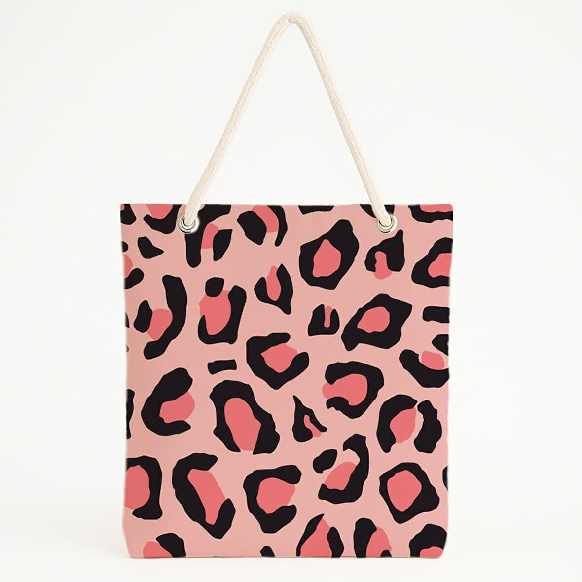 Pembe Leopar Desenli Plaj Çantası