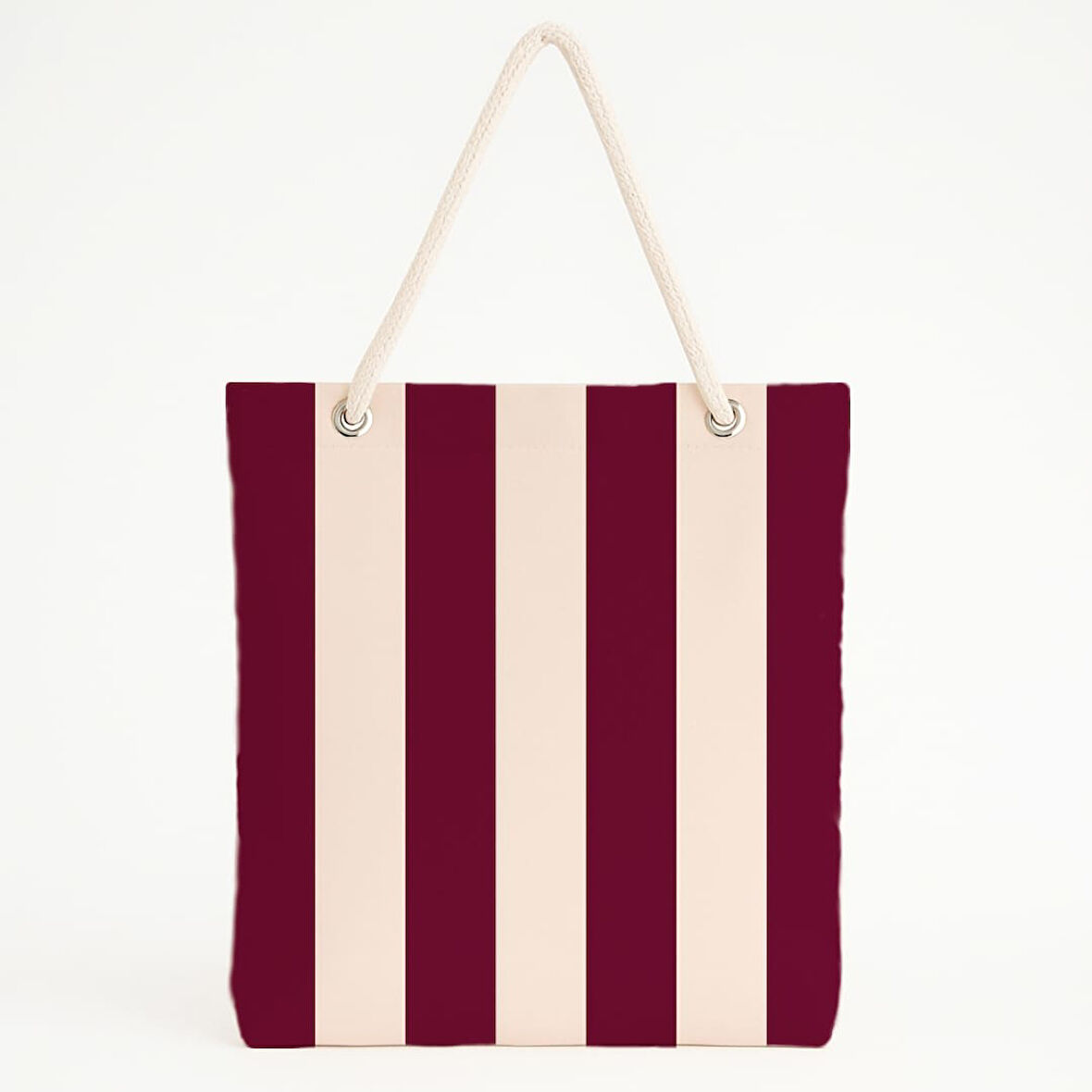 Bordo-Krem Çizgili Plaj Çantası