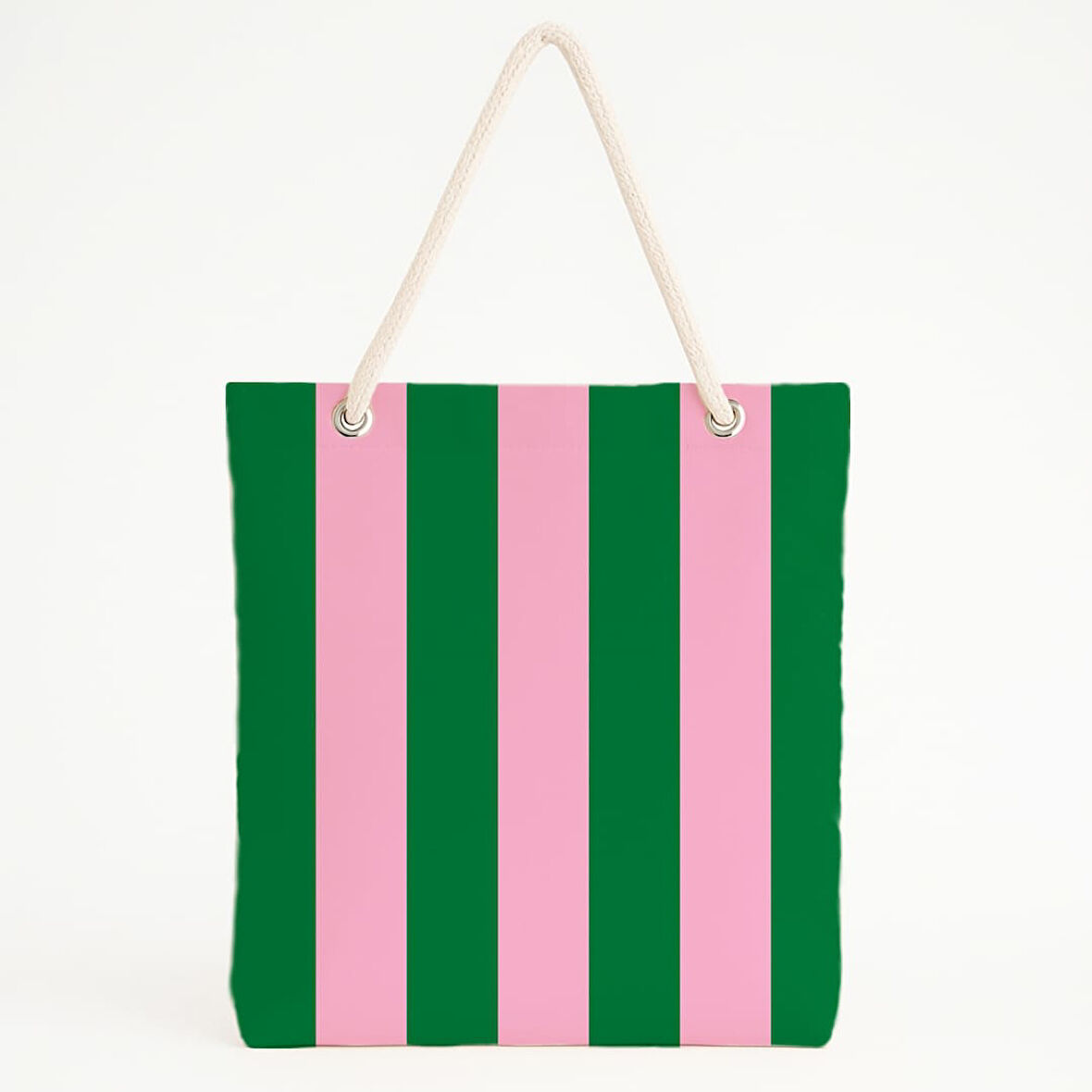 Yeşil-Pembe Çizgili Plaj Çantası