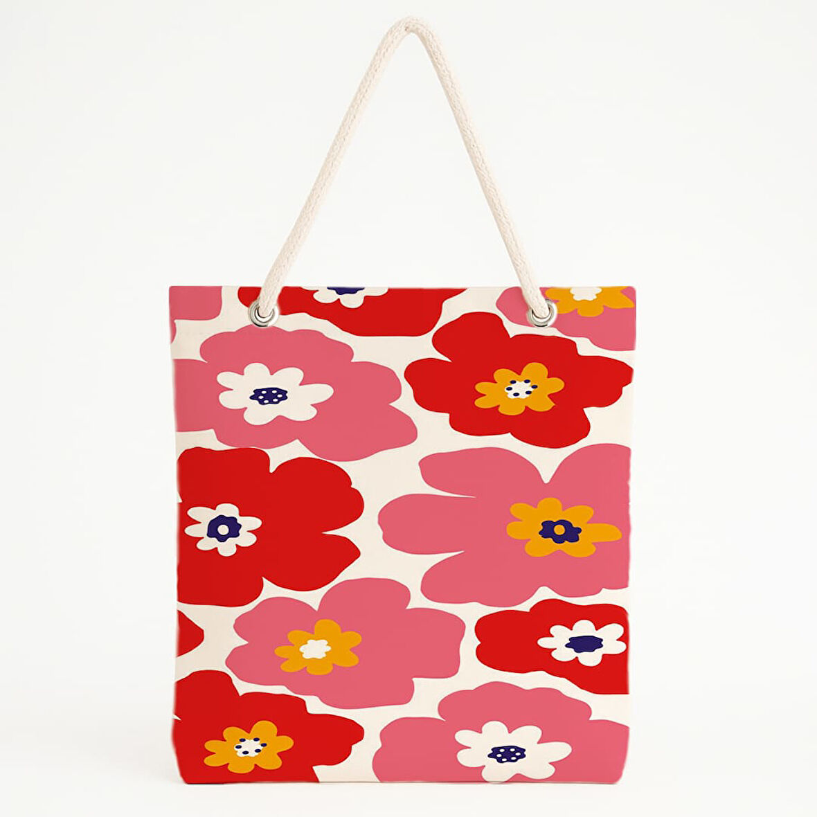 Renkli Büyük Çiçekli Plaj Çantası