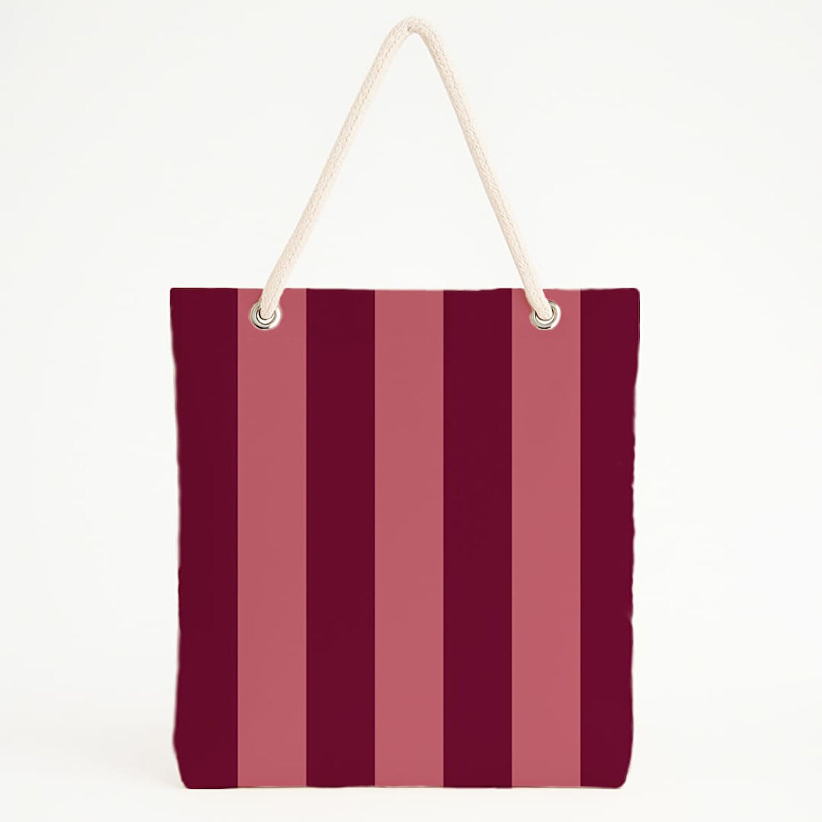 Bordo-Pembe Çizgili Plaj Çantası