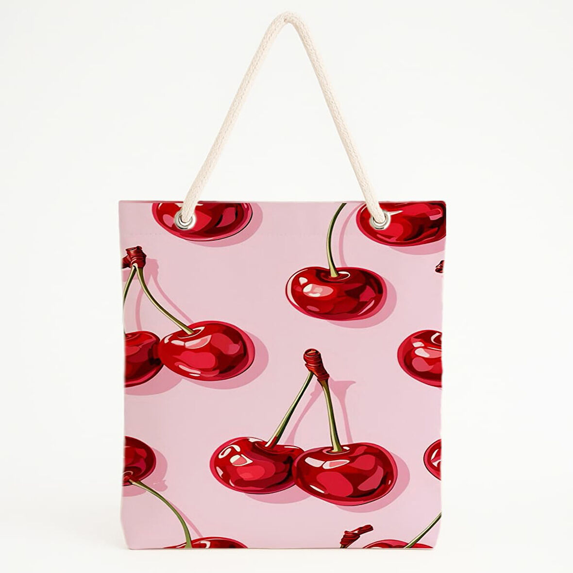 Kiraz Desenli Pembe Plaj Çantası