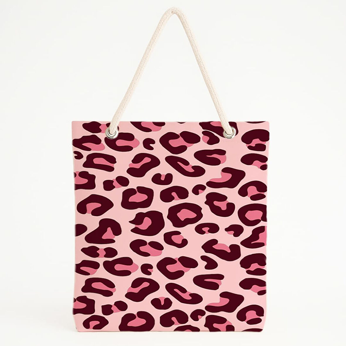 Pembe Leopar Desenli Plaj Çantası