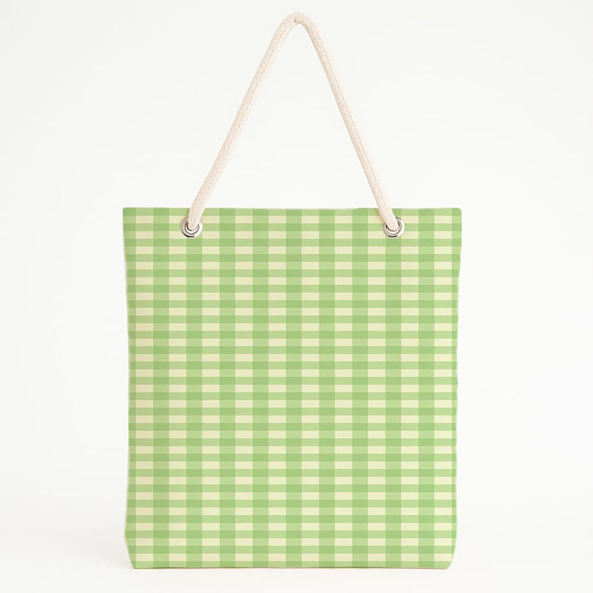 Yeşil Gingham Desenli Plaj Çantası