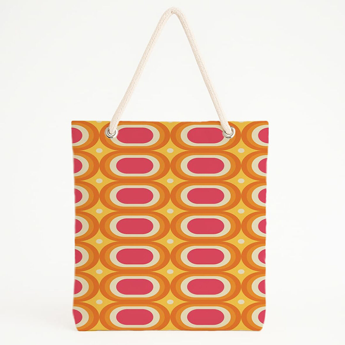 Oval Desenli Turuncu Plaj Çantası