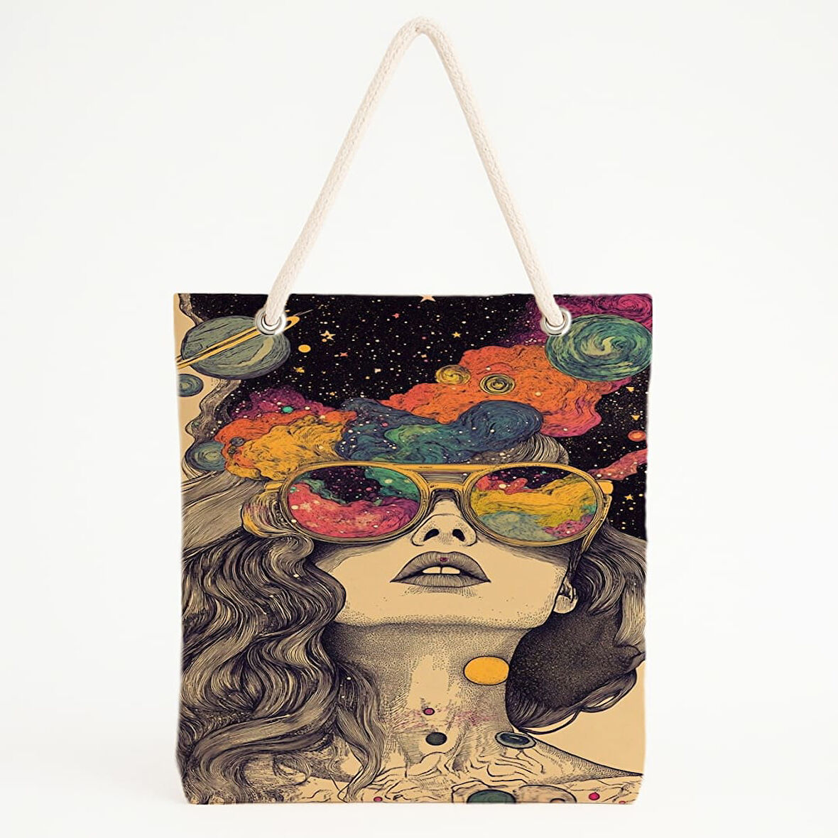 Kozmik Kadın Portreli Plaj Çantası