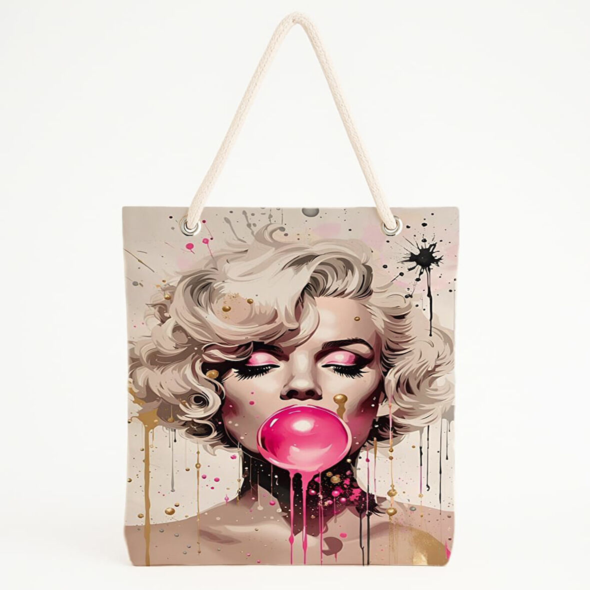 Sakız Şişiren Kadın Temalı Plaj Çantası