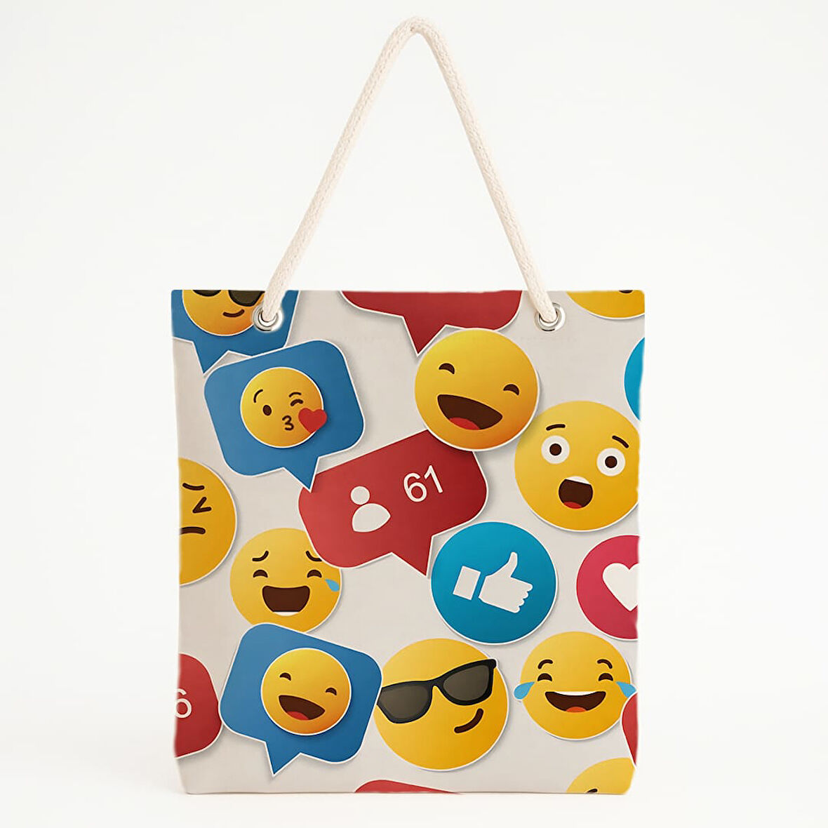 Emoji ve Bildirim Temalı Dijital Plaj Çantası