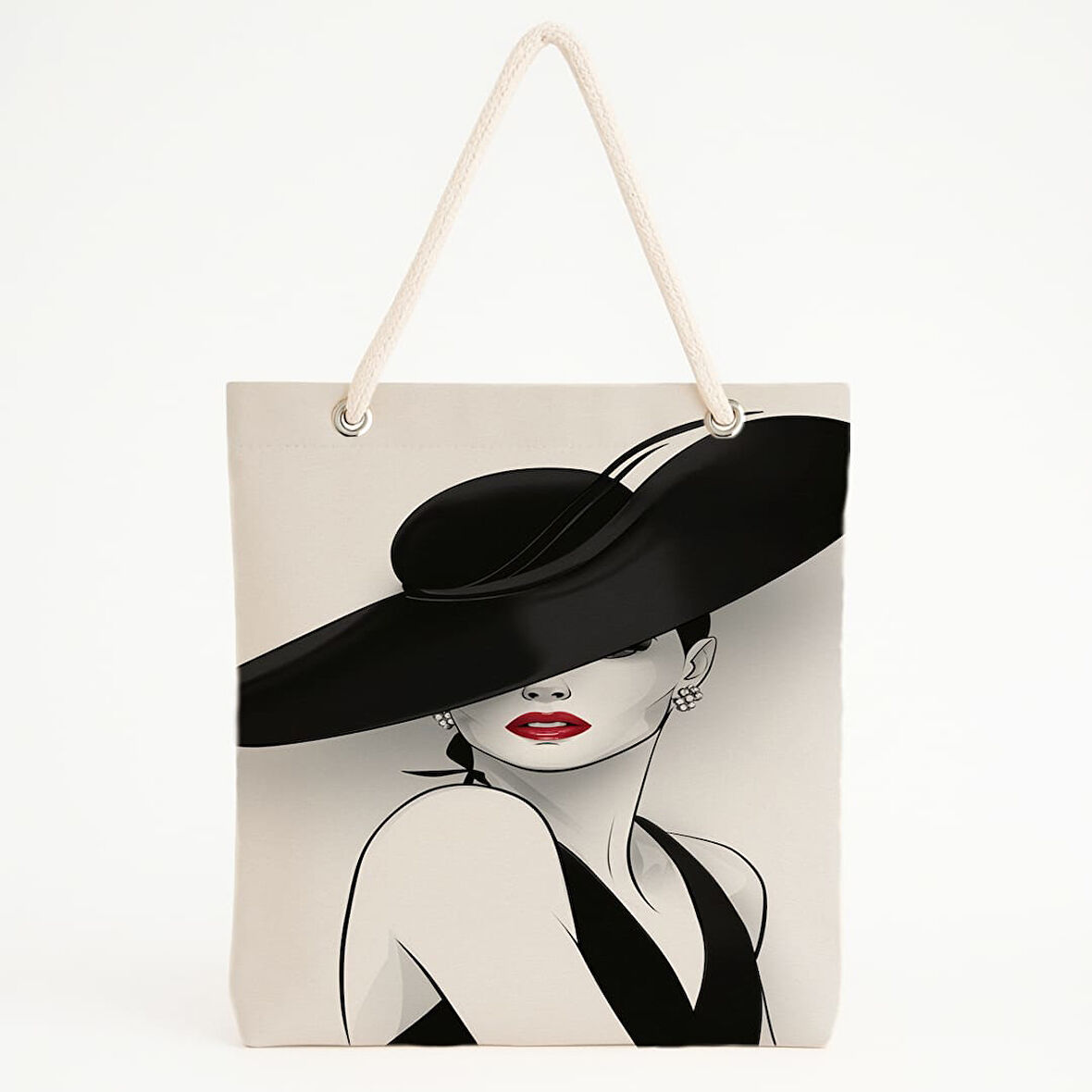 Siyah Şapkalı Kadın Plaj Çantası