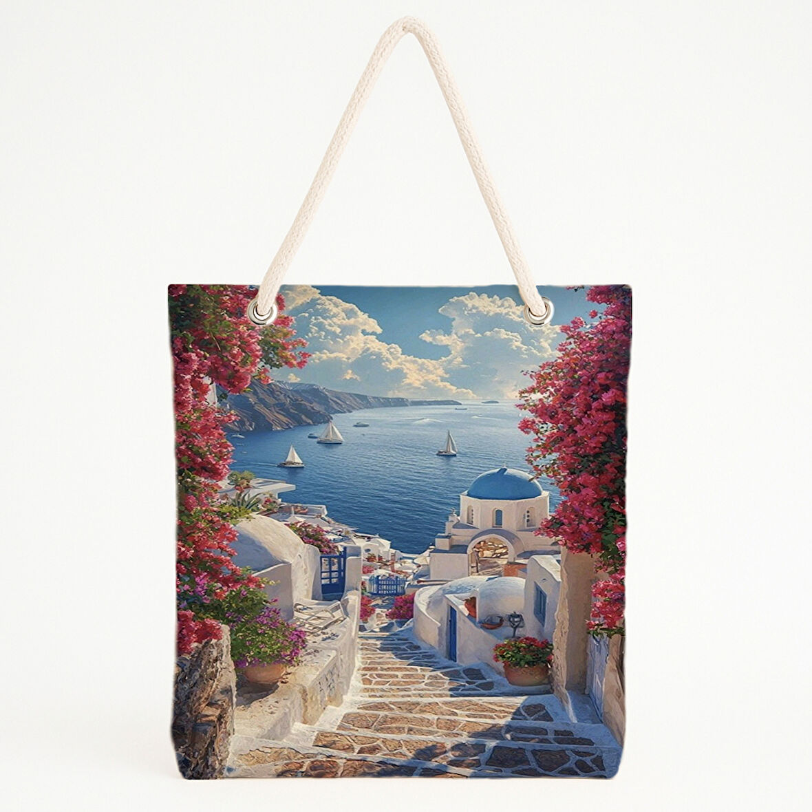 Santorini Manzaralı Plaj Çantası