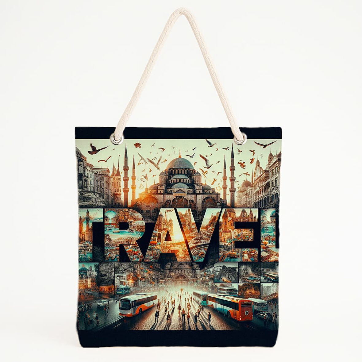 Travel Temalı Şehir Plaj Çantası