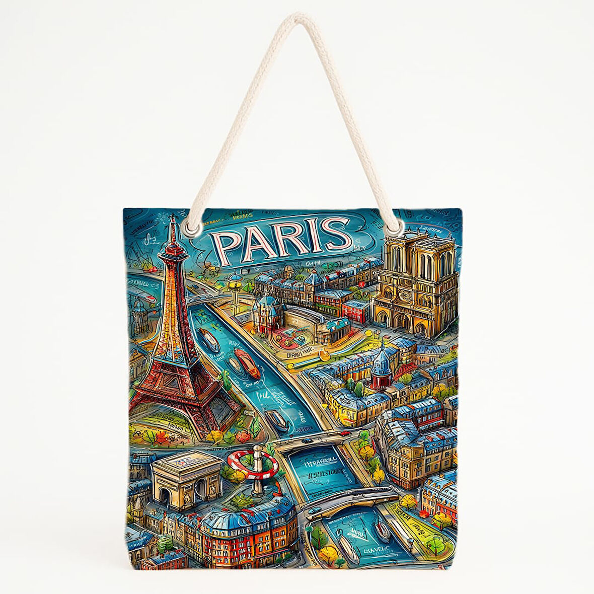 Paris Haritalı Eyfel Temalı Plaj Çantası