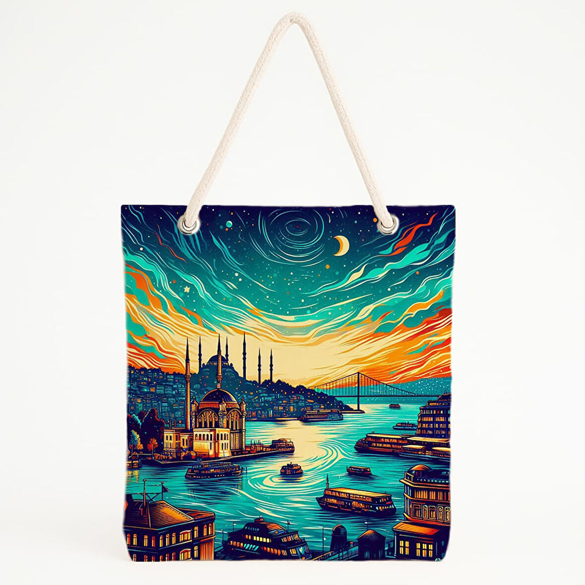 Yıldızlı Boğaz Manzaralı Plaj Çantası