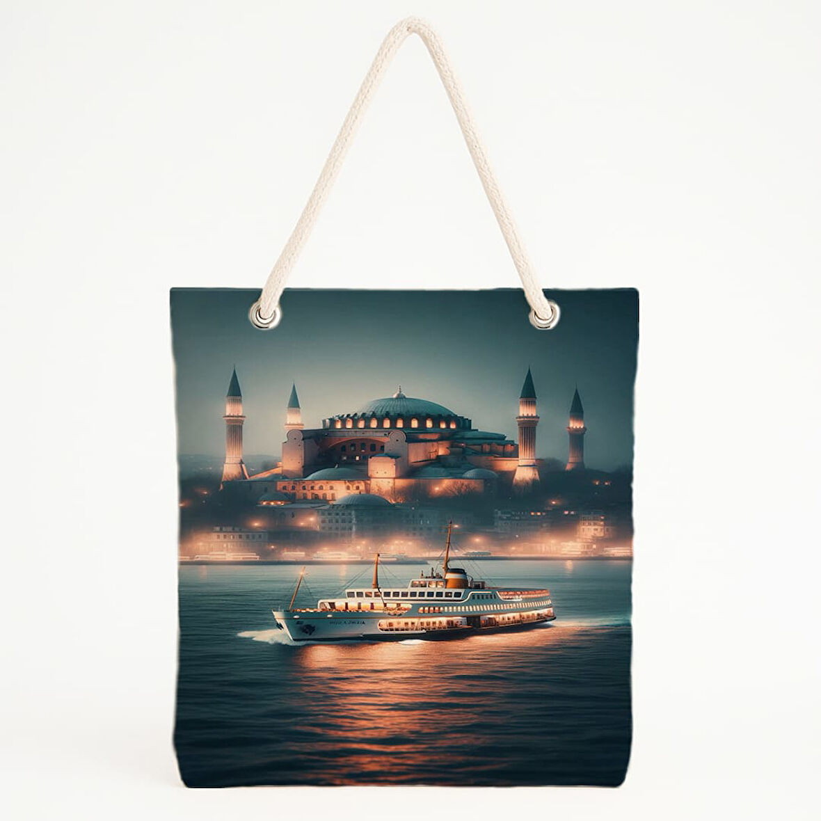 Akşam Vapur ve Cami Manzaralı Plaj Çantası