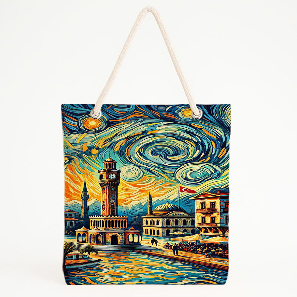 Saat Kulesi ve Yıldızlı Gökyüzü Plaj Çantası