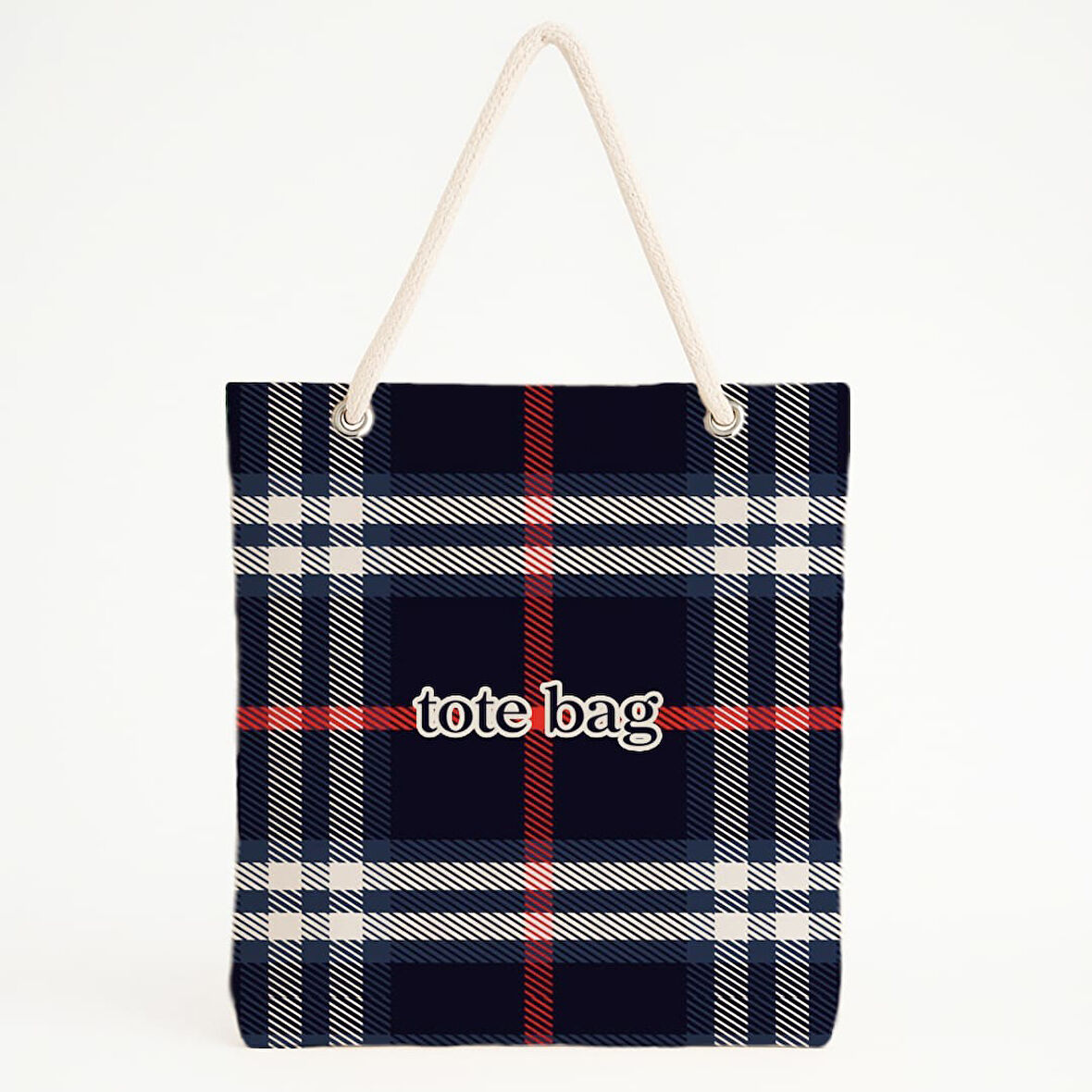 Lacivert Ekose Desenli Plaj Çantası