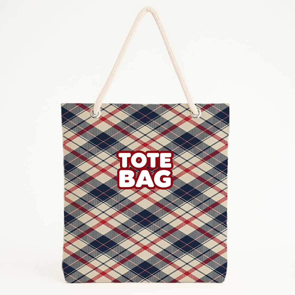 Çapraz Ekose Desenli Plaj Çantası