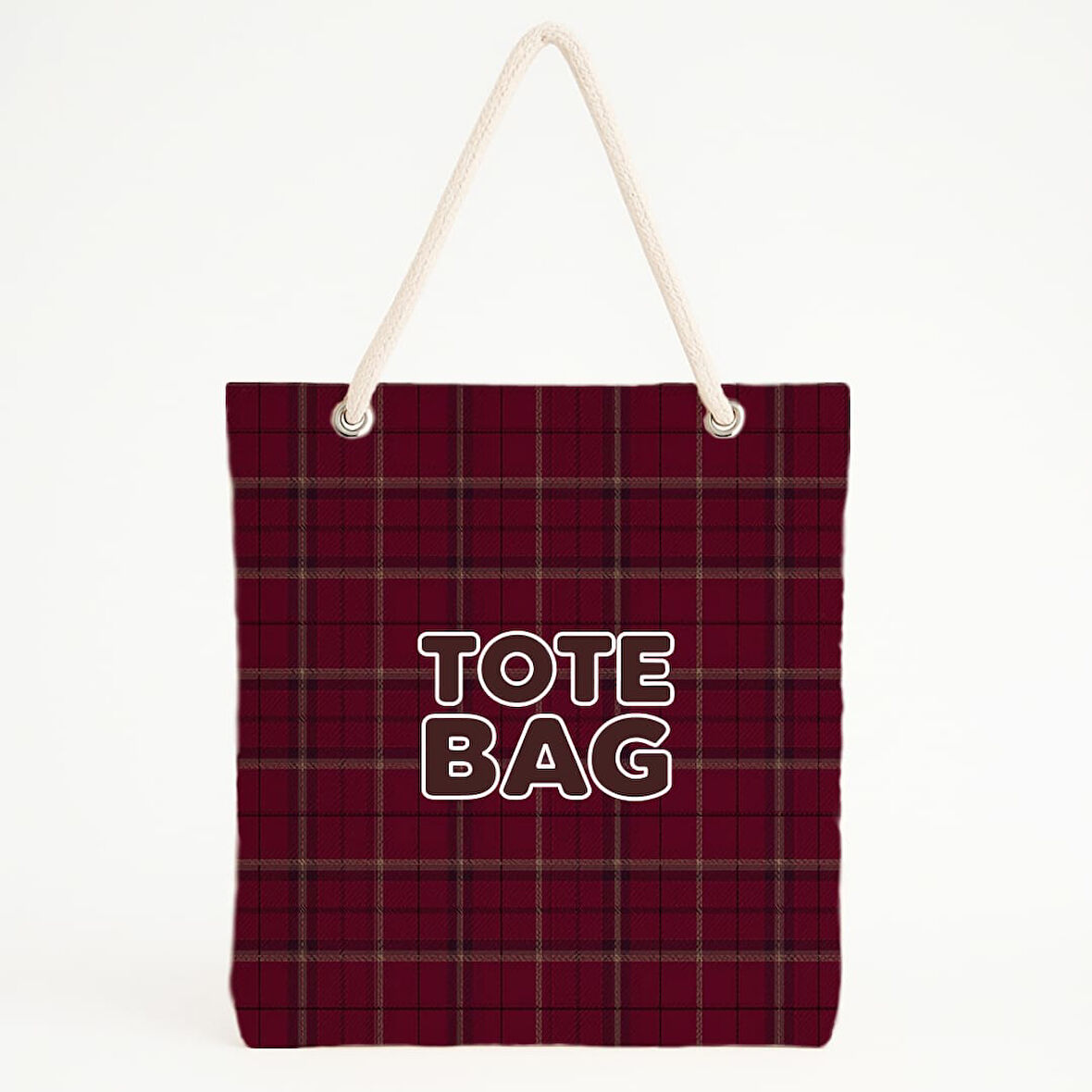 Bordo Ekose Desenli Plaj Çantası