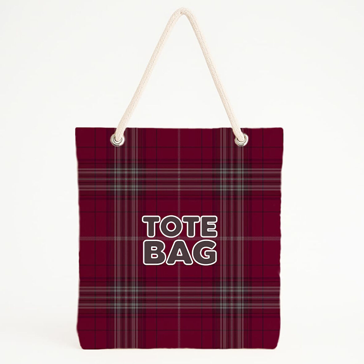 Kırmızı Ekose Desenli Plaj Çantası