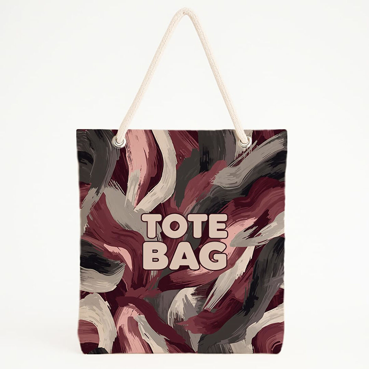 Soyut Bordo Tonlu Fırça Dokulu Plaj Çantası
