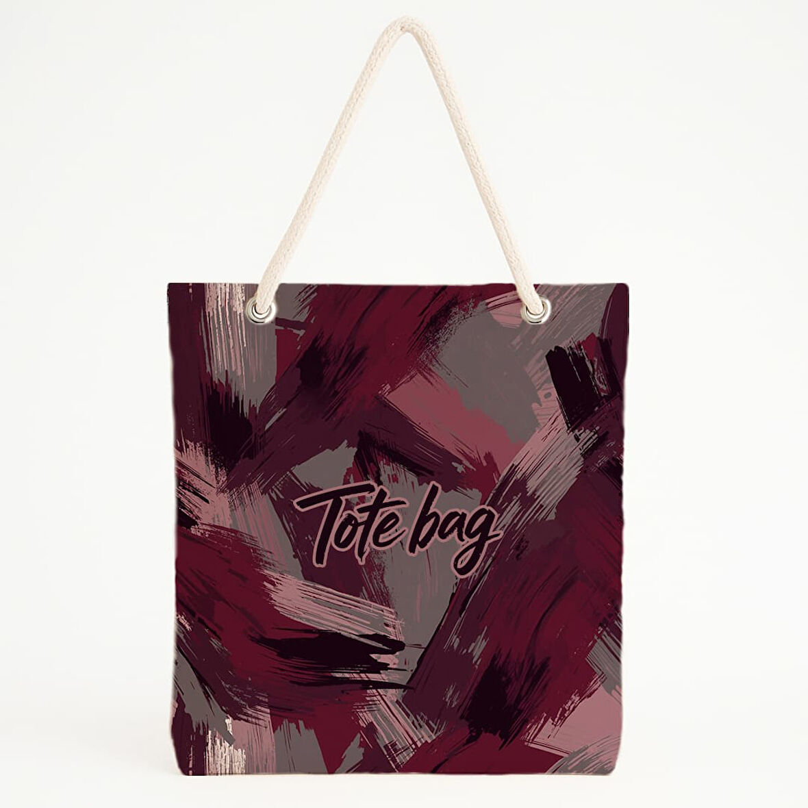 Bordo Gri Soyut Fırça Dokulu Plaj Çantası