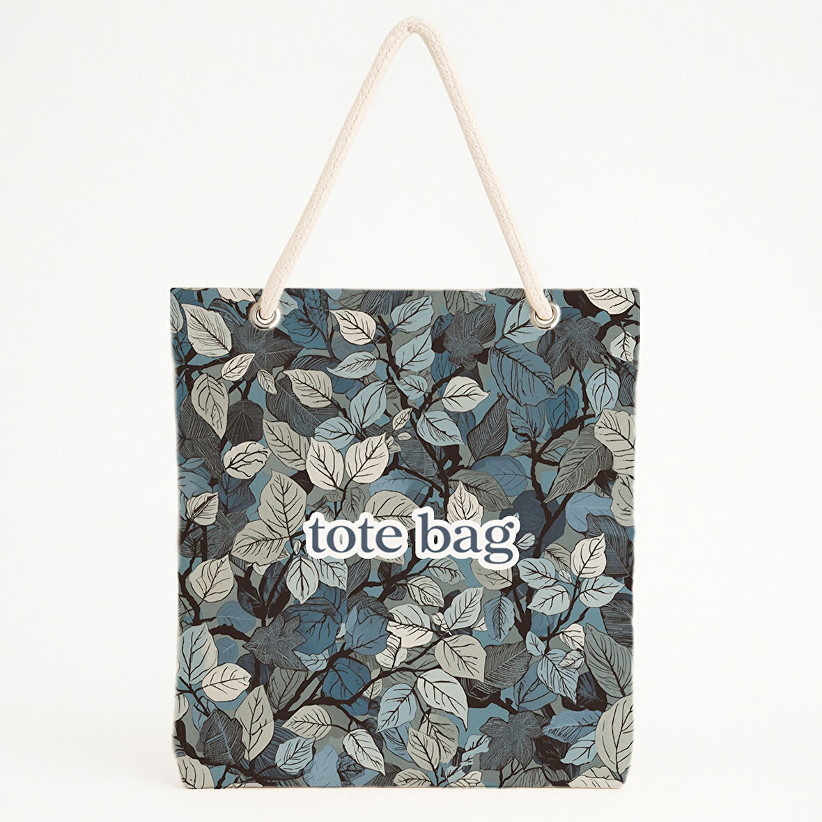 Mavi Gri Yaprak Desenli Retro Plaj Çantası