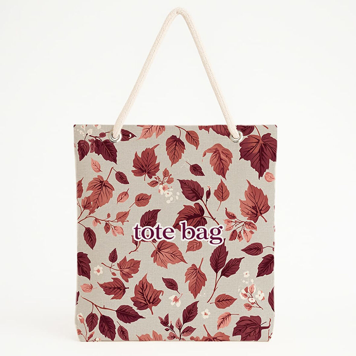 Pembe Çiçekli Yaprak Desenli Plaj Çantası