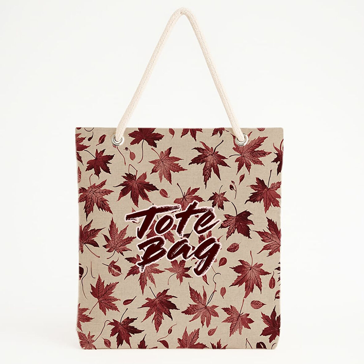 Bordo Yaprak Desenli Sonbahar Plaj Çantası