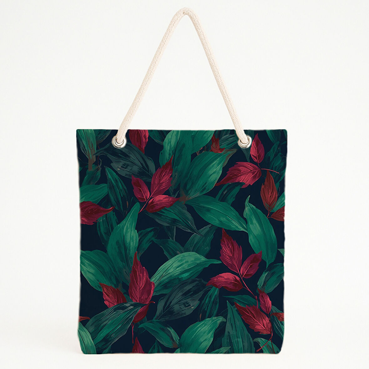 Yeşil Kırmızı Yapraklı Plaj Çantası